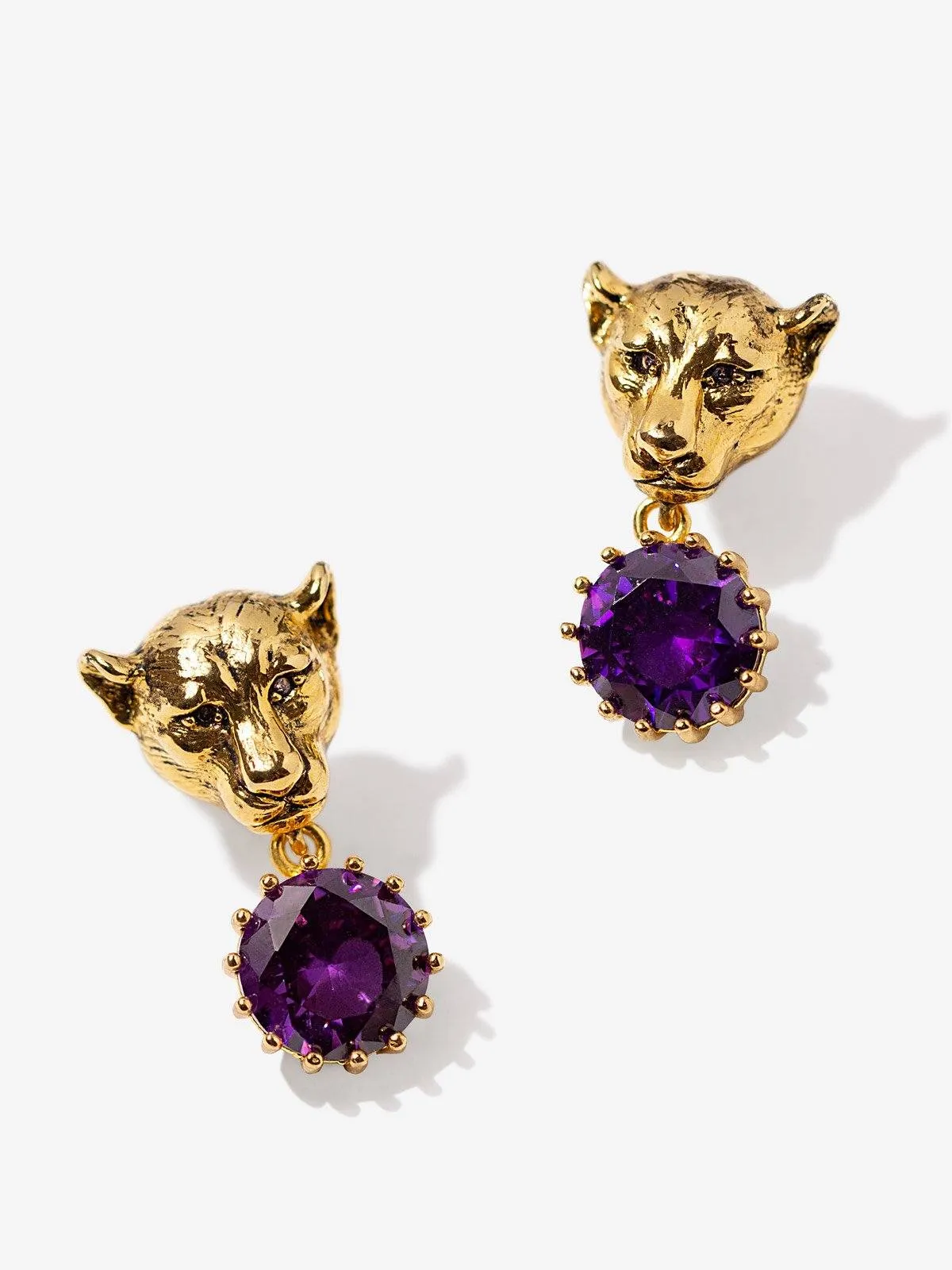 Lioness Earrings With Black CZ Stones