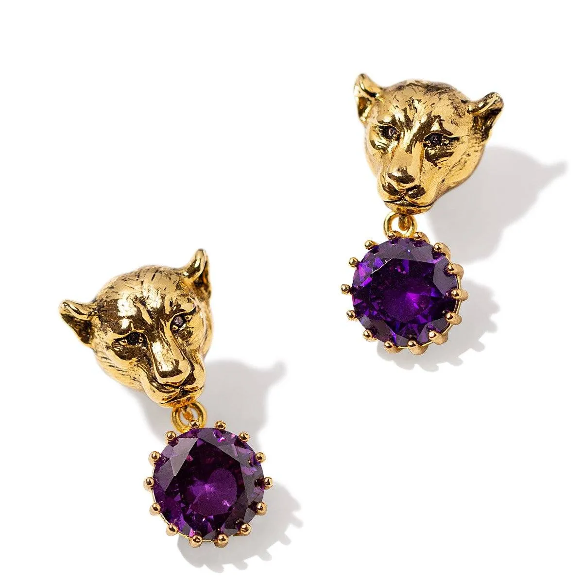 Lioness Earrings With Black CZ Stones