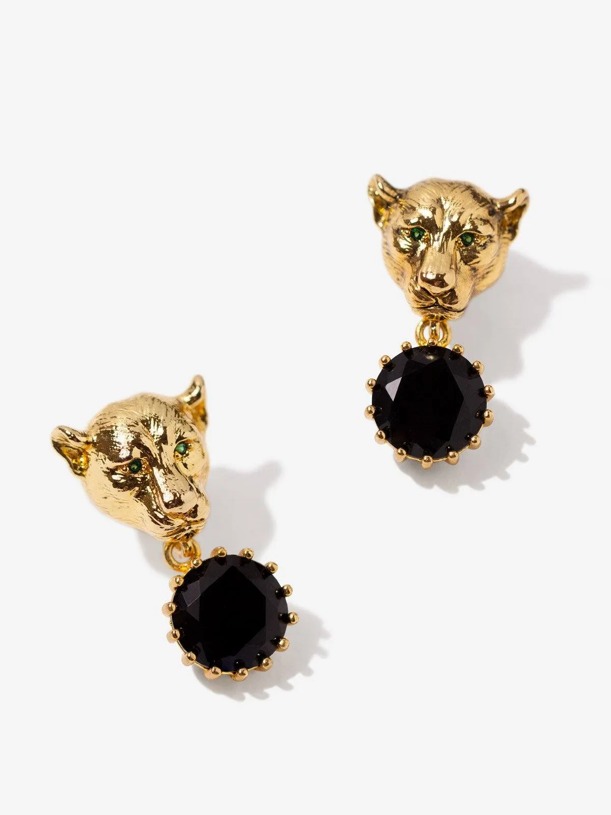 Lioness Earrings With Black CZ Stones