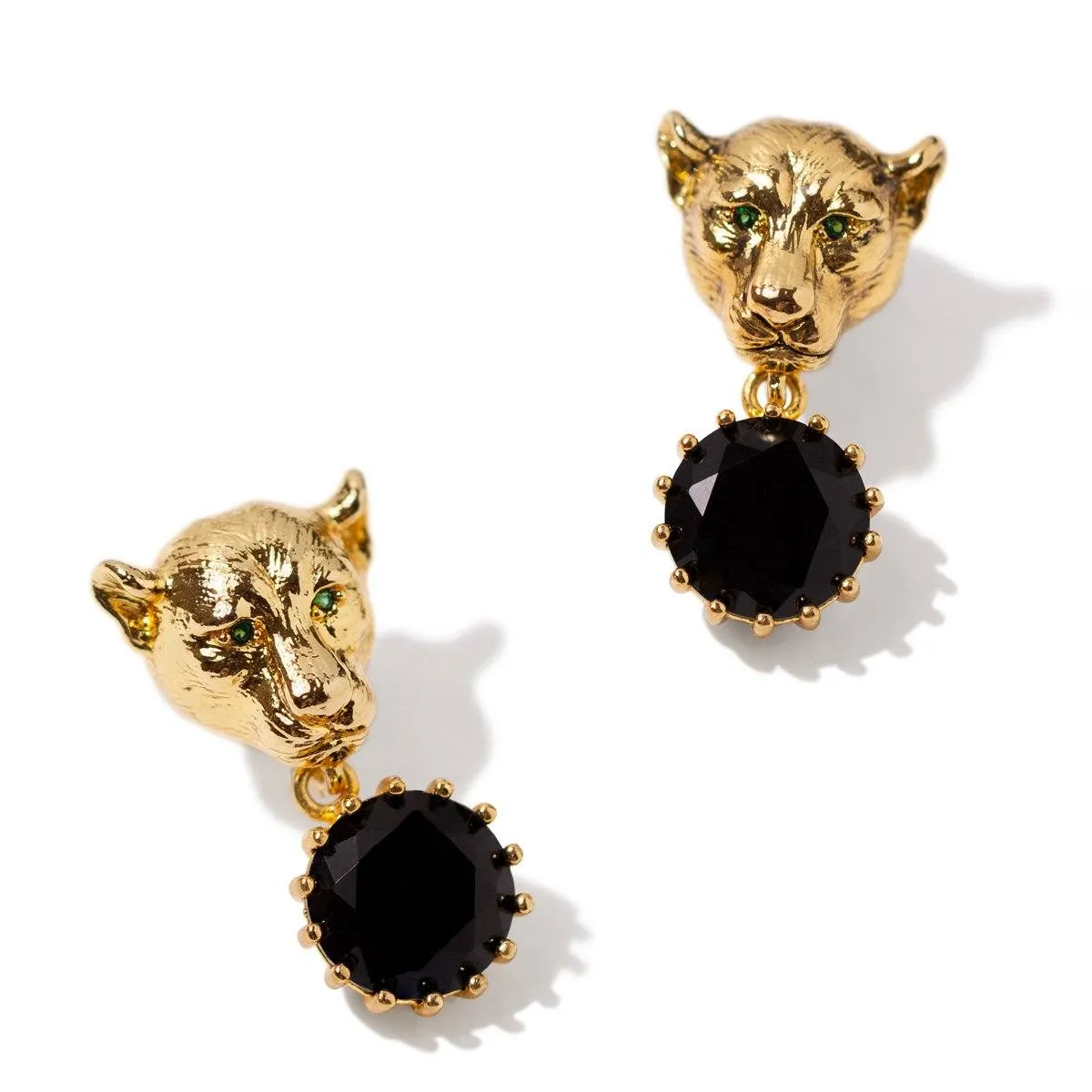 Lioness Earrings With Black CZ Stones