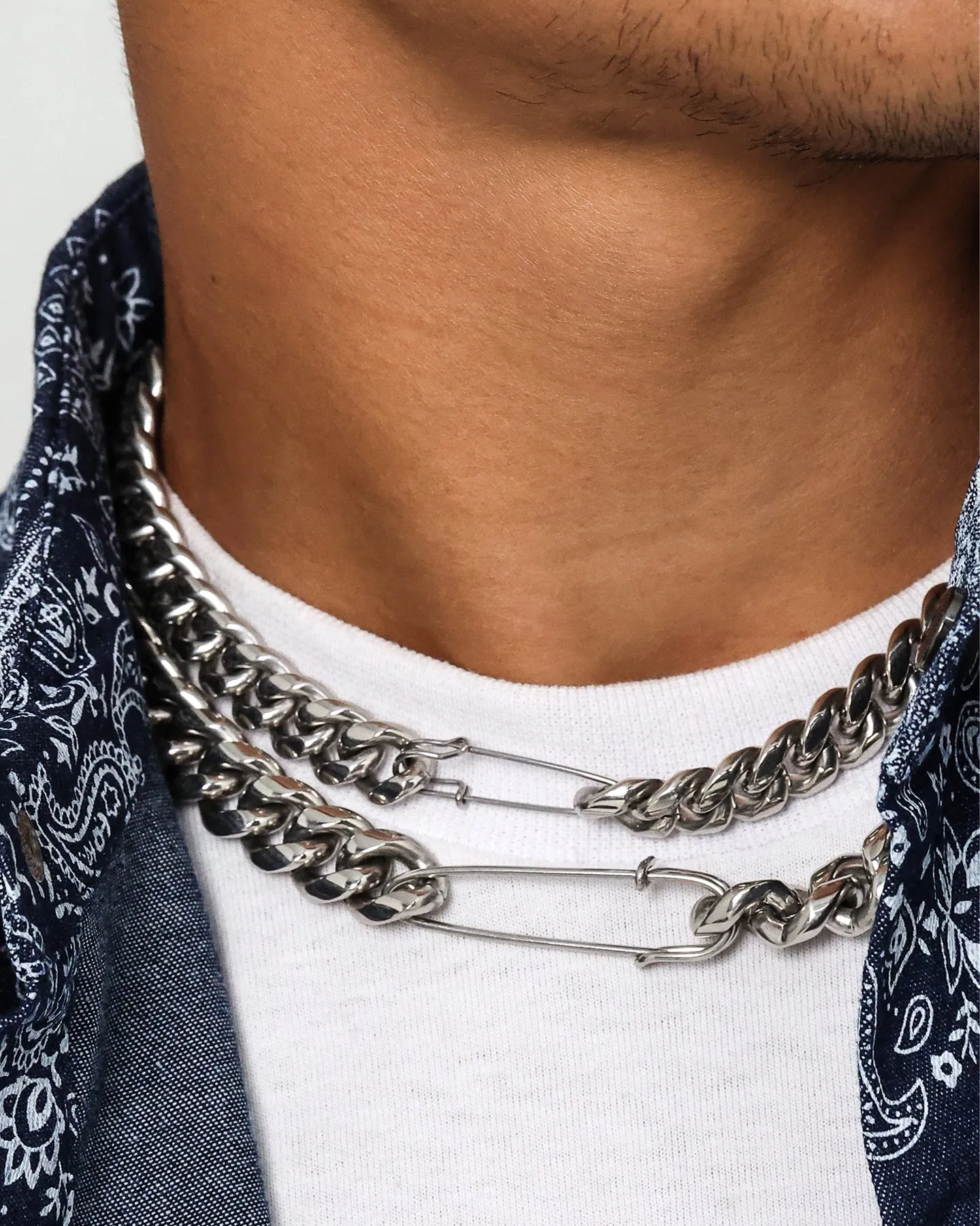 Loiter Safety Pin Double Chain Necklace Pack Silver