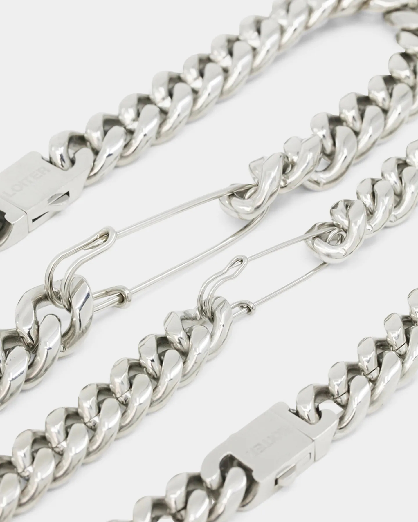 Loiter Safety Pin Double Chain Necklace Pack Silver