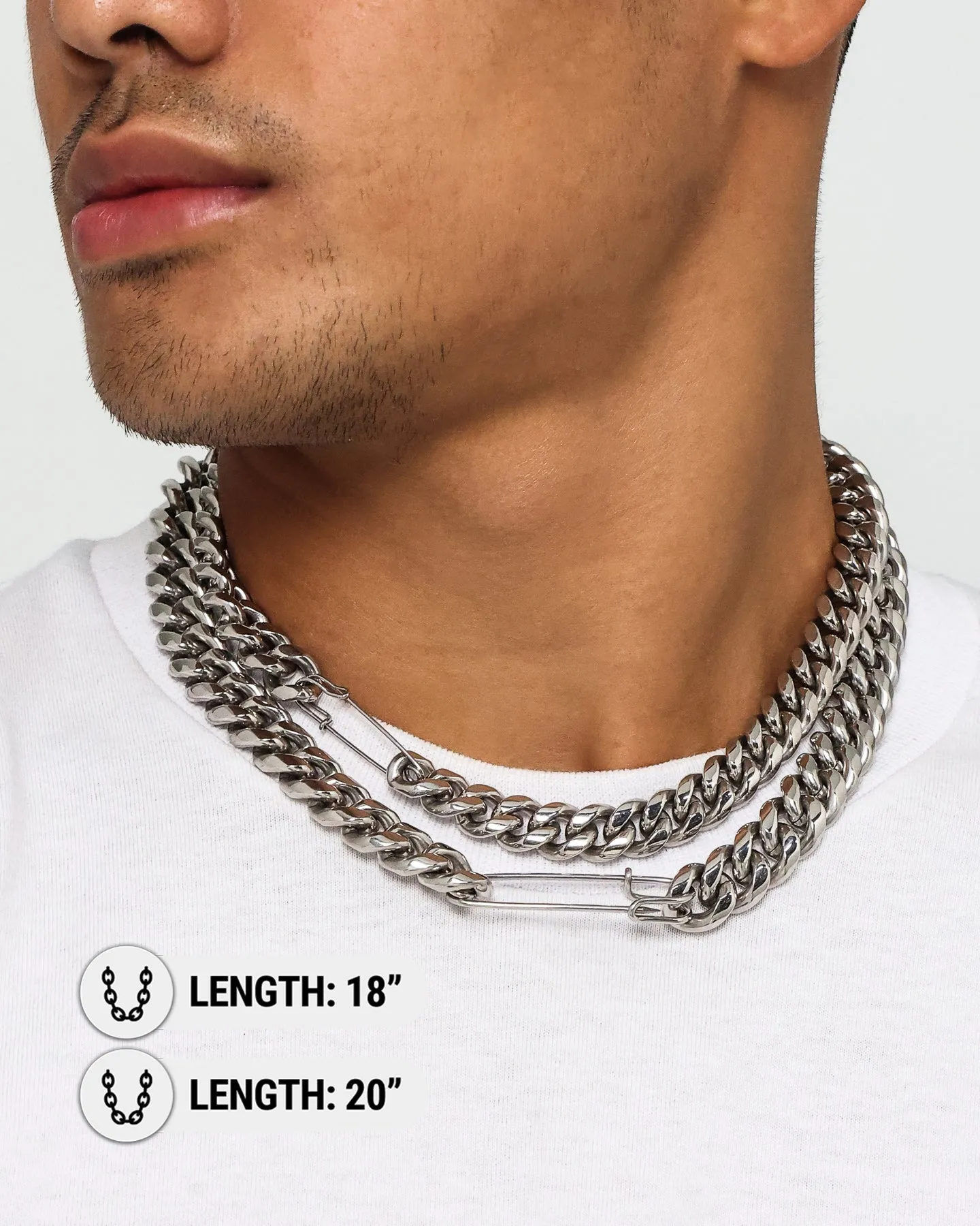 Loiter Safety Pin Double Chain Necklace Pack Silver