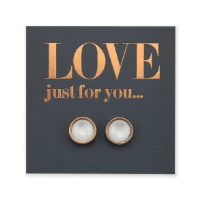 Love Just For You - Rose Gold Stainless Steel 8mm Circle Studs - White Pearl Resin (11811)