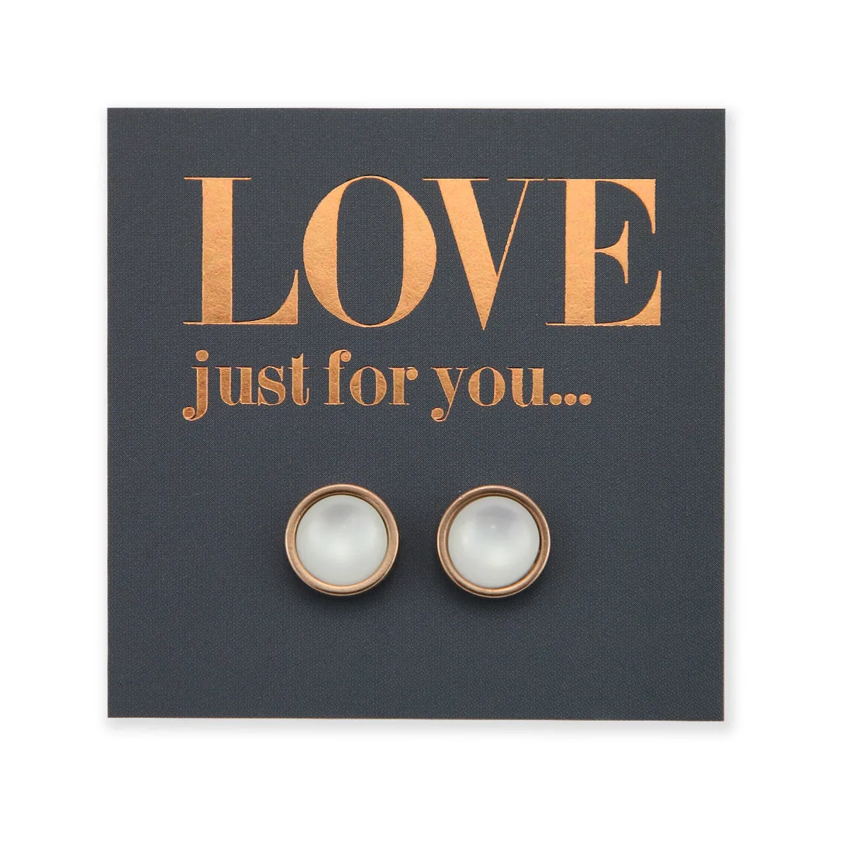 Love Just For You - Rose Gold Stainless Steel 8mm Circle Studs - White Pearl Resin (11811)