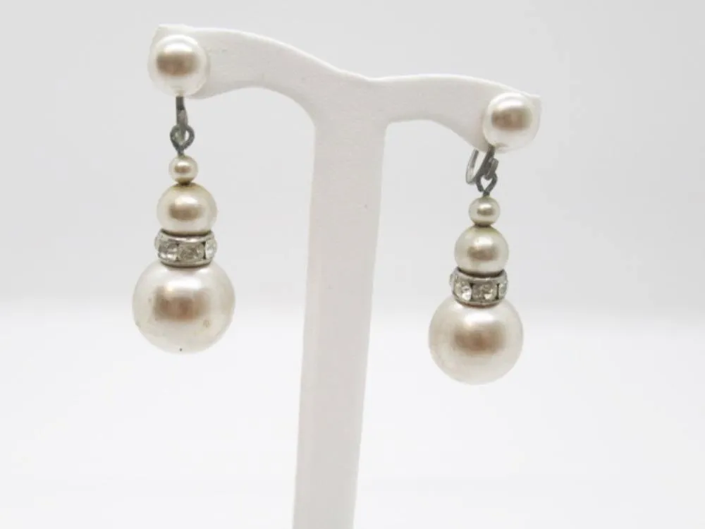 Lustrous Vintage Pearl Drop Earrings with Sparkle