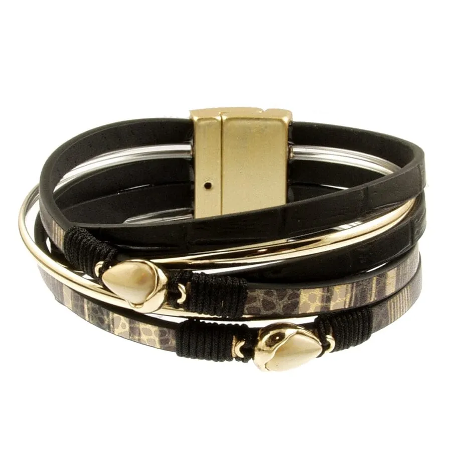 Matte Gold Black Metallic Print Bracelet