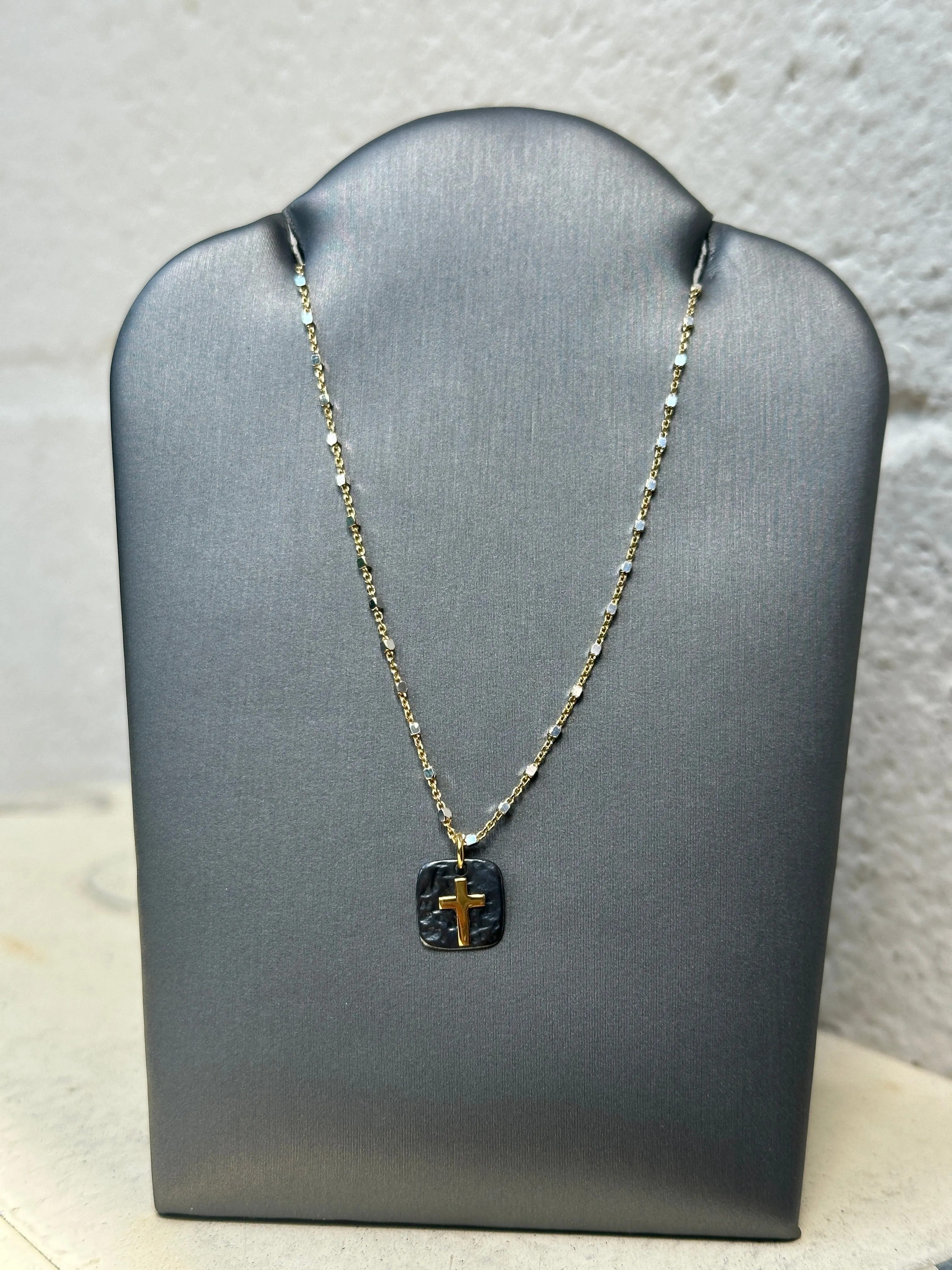 Mixed Metal Cross Necklace