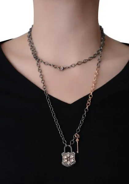 Mo & Me Blackened Silver and Rose Gold Rolo Chain Necklace