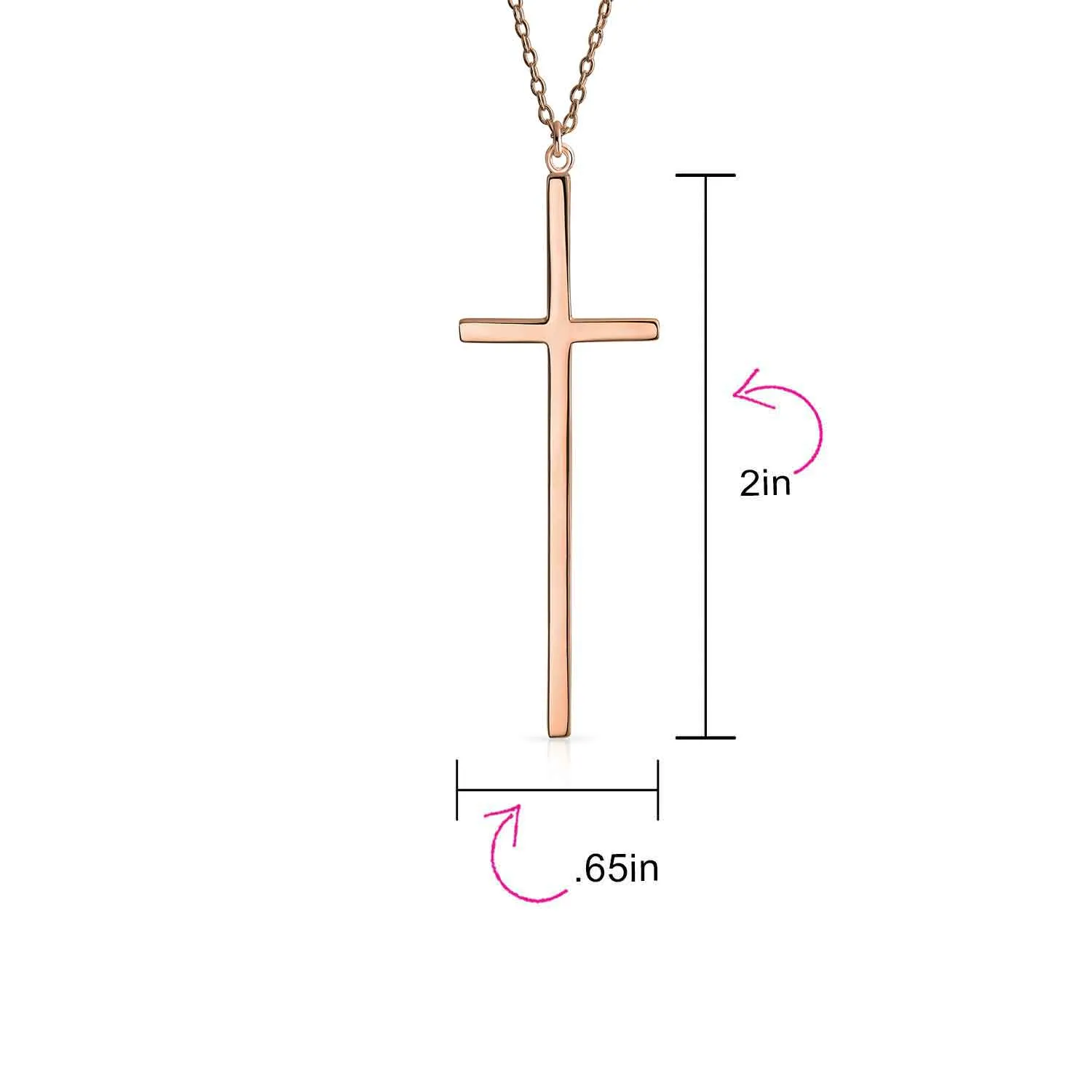 Modern Rose Gold Plated Sterling Silver Latin Cross Pendant Necklace