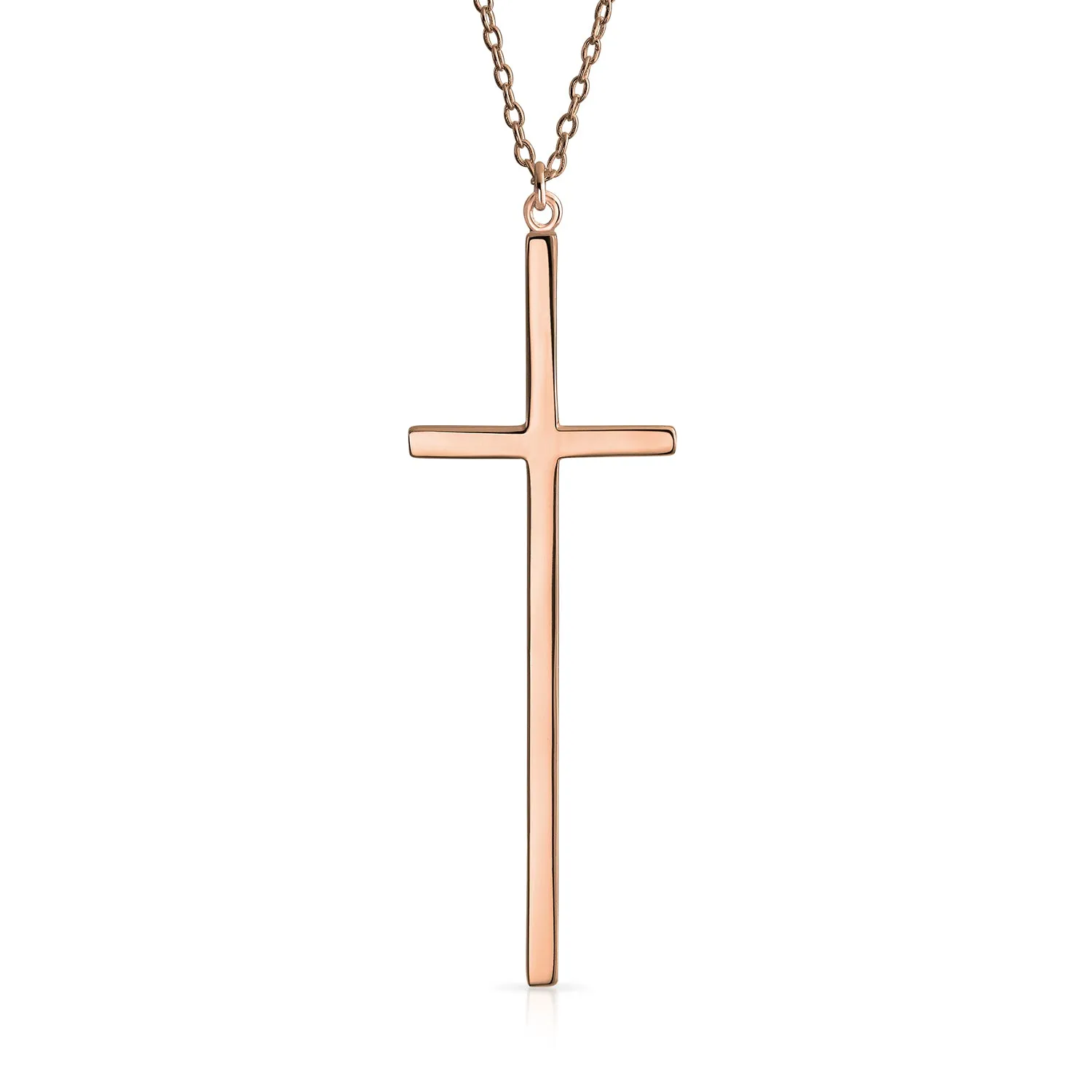 Modern Rose Gold Plated Sterling Silver Latin Cross Pendant Necklace