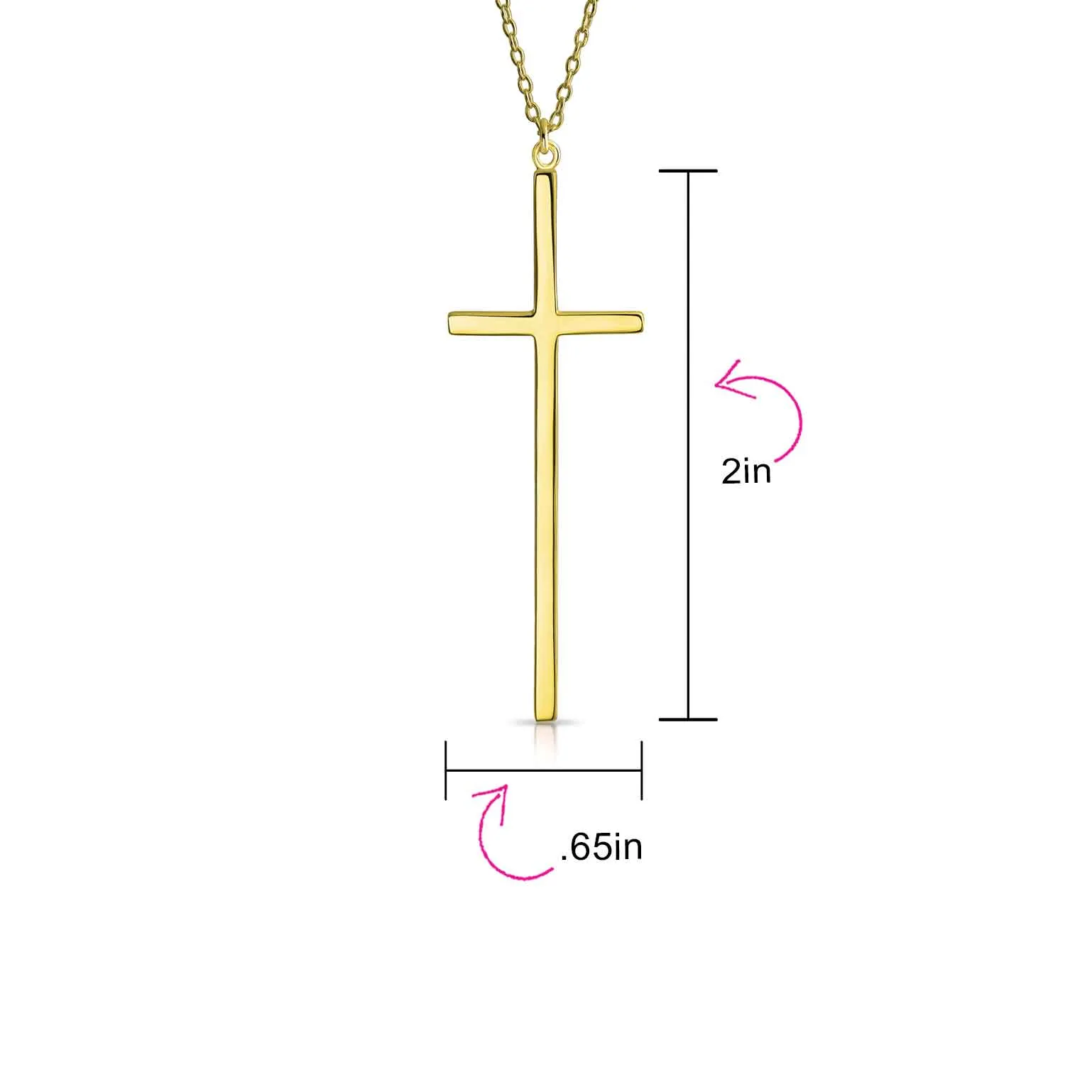 Modern Rose Gold Plated Sterling Silver Latin Cross Pendant Necklace