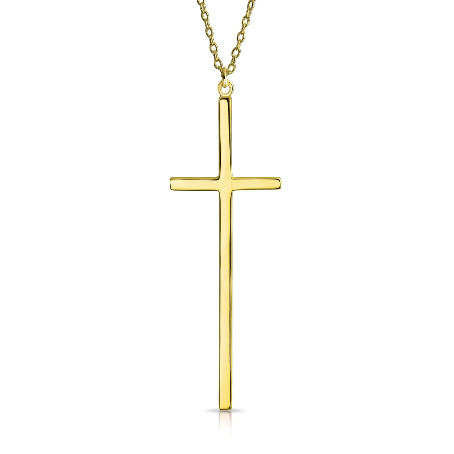 Modern Rose Gold Plated Sterling Silver Latin Cross Pendant Necklace