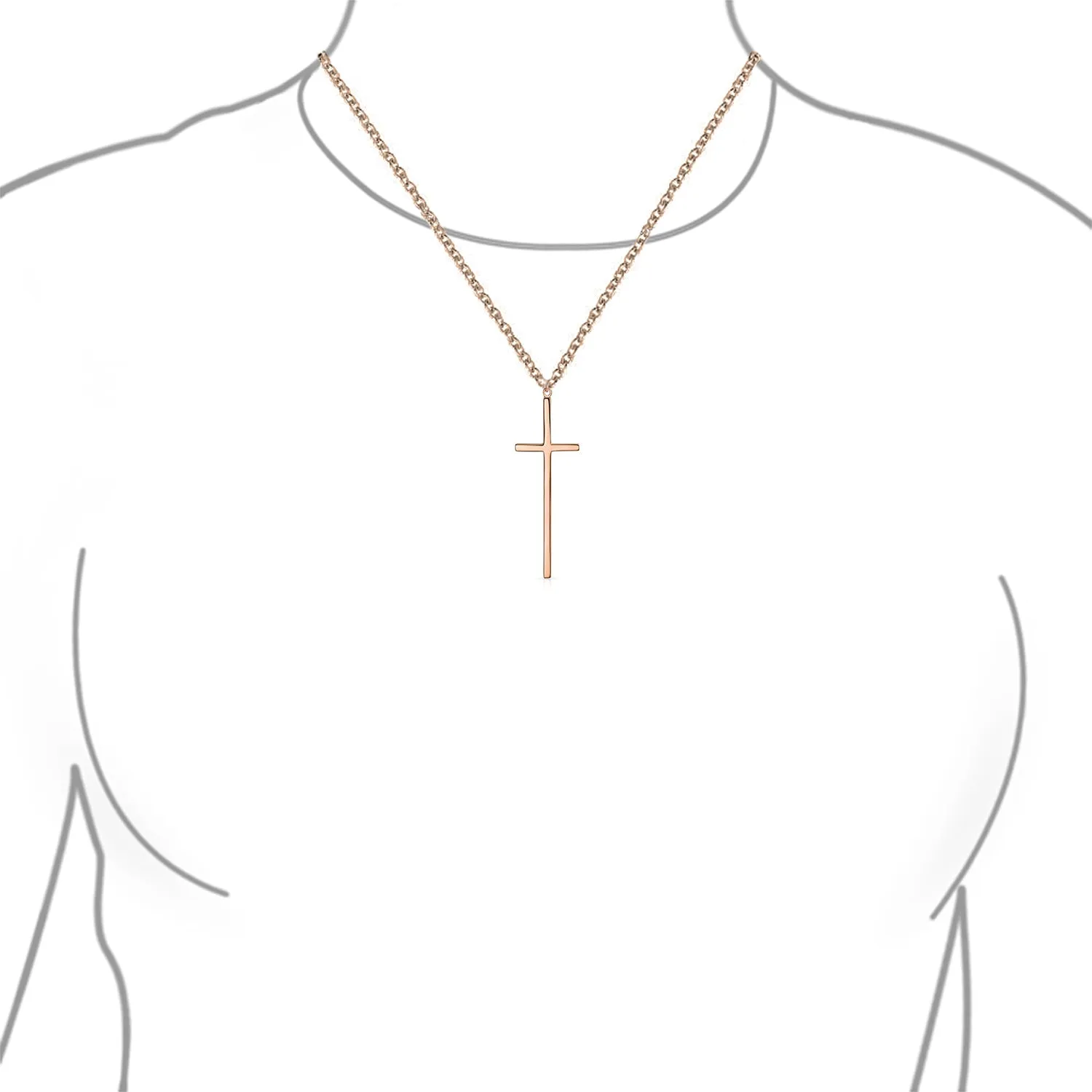 Modern Rose Gold Plated Sterling Silver Latin Cross Pendant Necklace