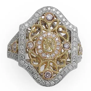 Multi-gold Filigree Diamond Ring