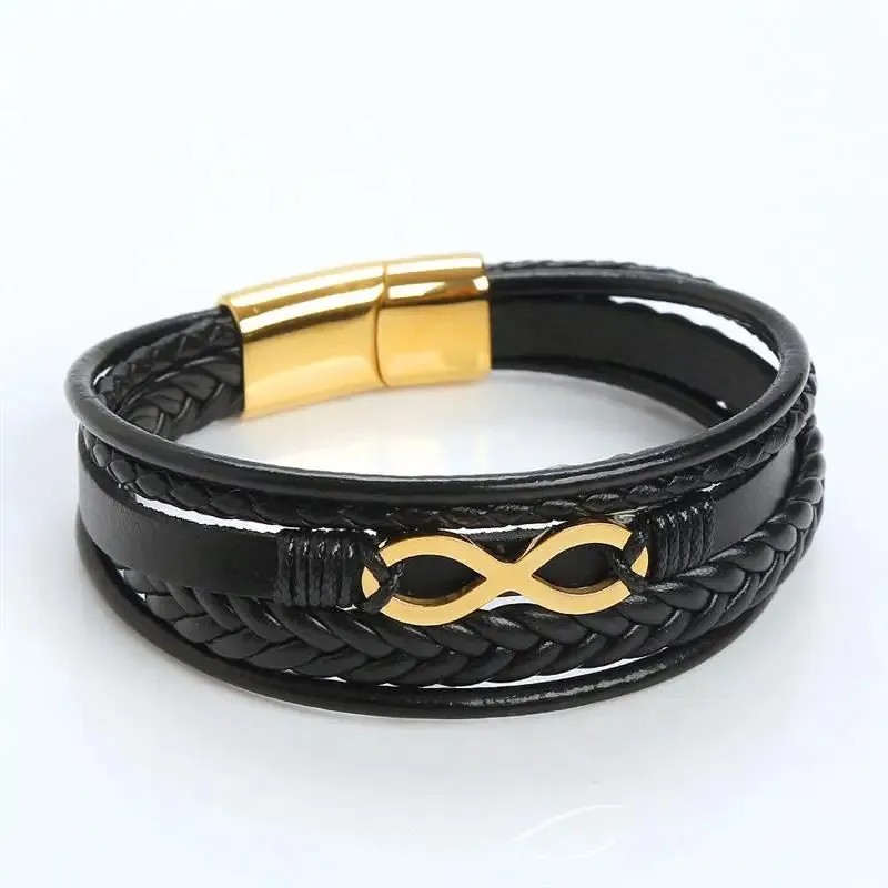 Multi-Layer Men Leather Bracelet Stainless Steel Infinity Symbol Charm Fashion Classic Bracelets for Men Jewelry Gift