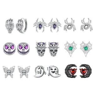 Mysterious Skull Spider Halloween Sterling Silver Earrings