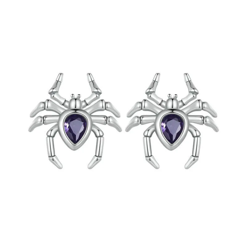 Mysterious Skull Spider Halloween Sterling Silver Earrings