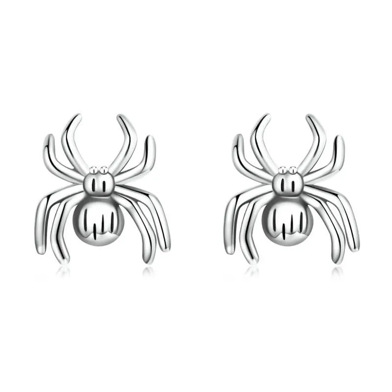 Mysterious Skull Spider Halloween Sterling Silver Earrings