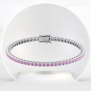 Natural Pink Sapphire Tennis Bracelet 14K Solid Gold