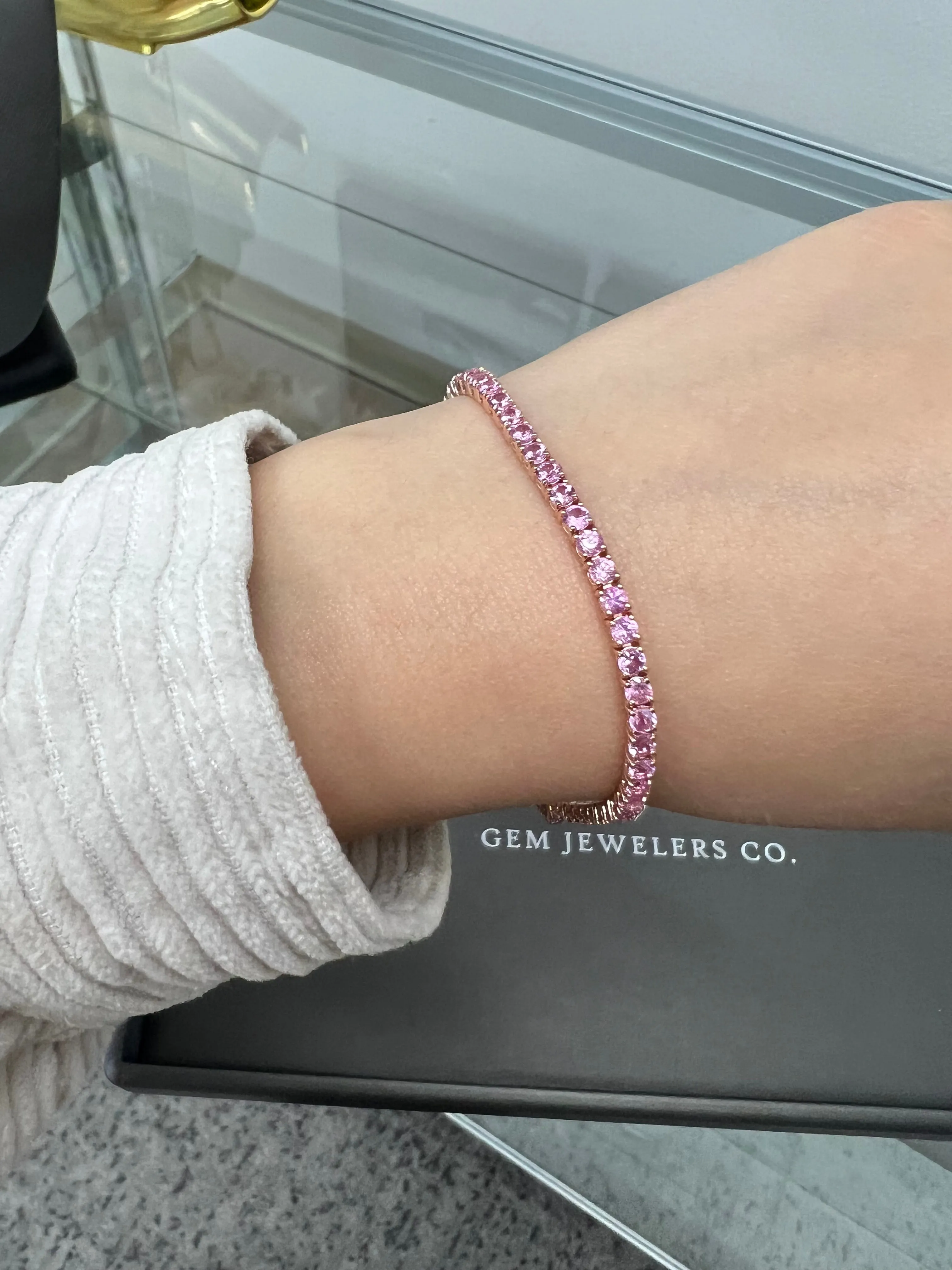 Natural Pink Sapphire Tennis Bracelet 14K Solid Gold