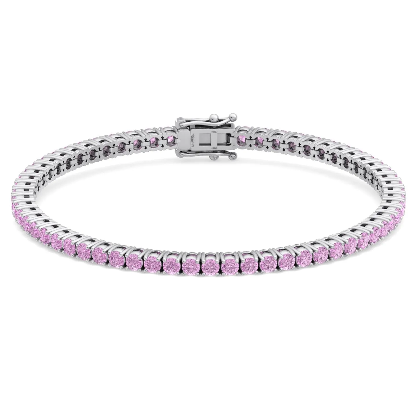 Natural Pink Sapphire Tennis Bracelet 14K Solid Gold