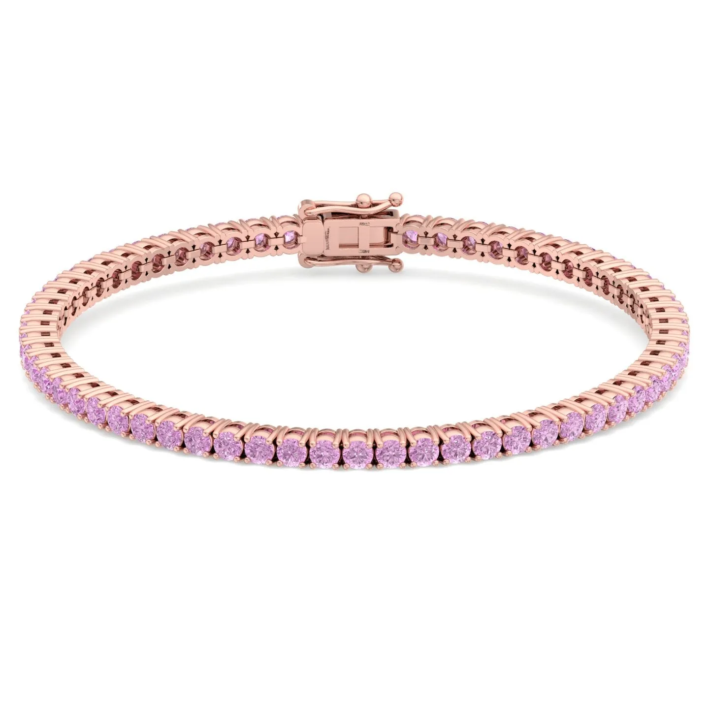 Natural Pink Sapphire Tennis Bracelet 14K Solid Gold