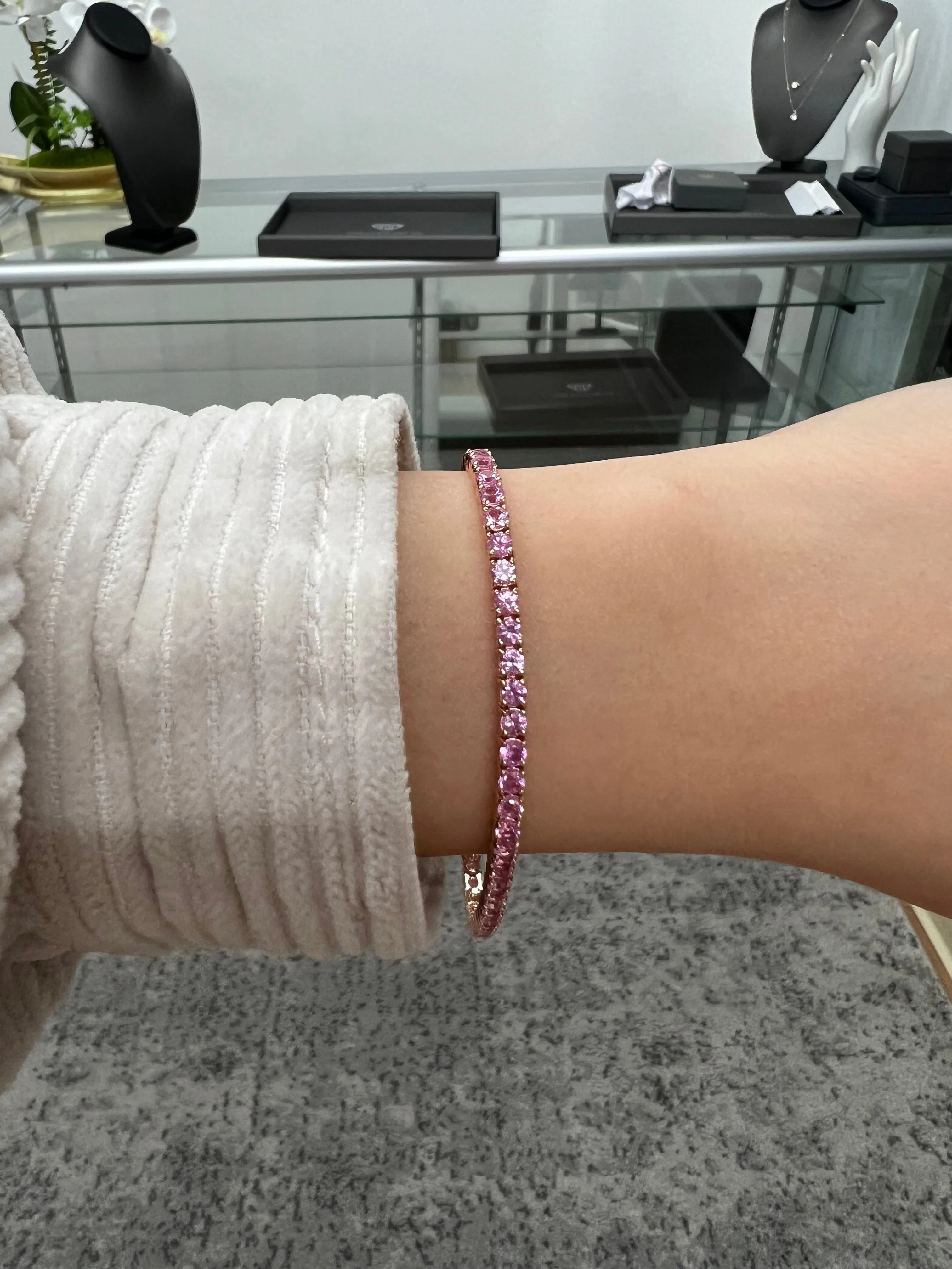 Natural Pink Sapphire Tennis Bracelet 14K Solid Gold