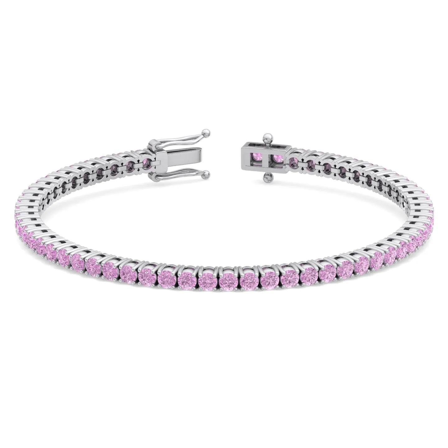 Natural Pink Sapphire Tennis Bracelet 14K Solid Gold