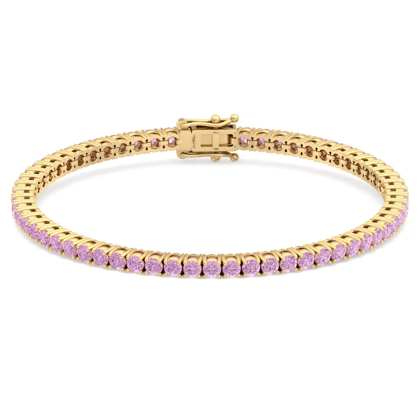 Natural Pink Sapphire Tennis Bracelet 14K Solid Gold