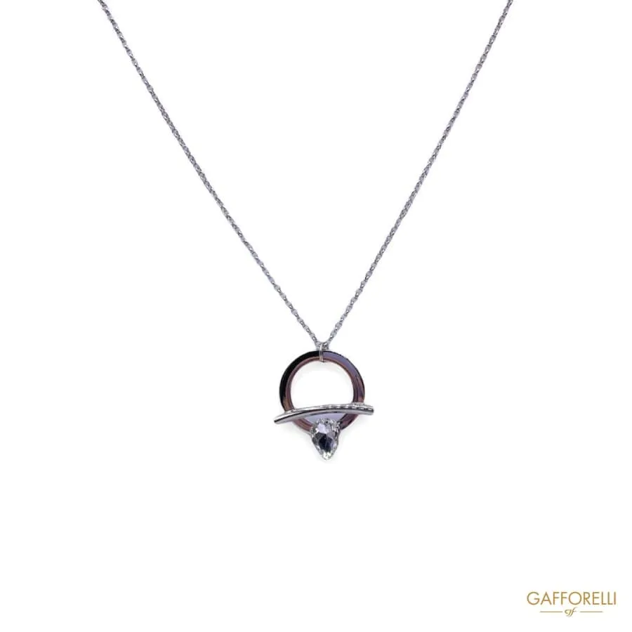 Necklace with Circle Pendant Plus Rhinestone Drop C175 Mod - Gafforelli Srl