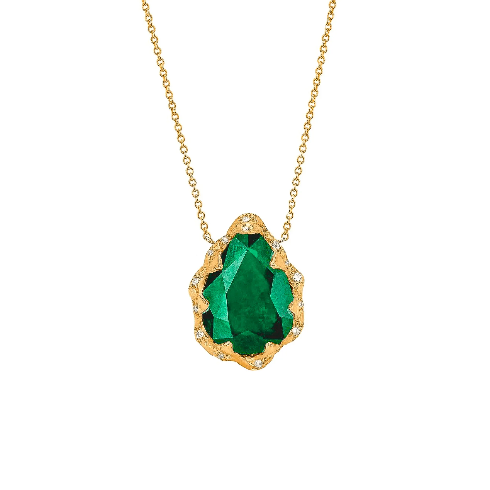 One of a Kind Classic Queen Premium Emerald Water Drop Necklace with Sprinkled Halo | Ready to Ship