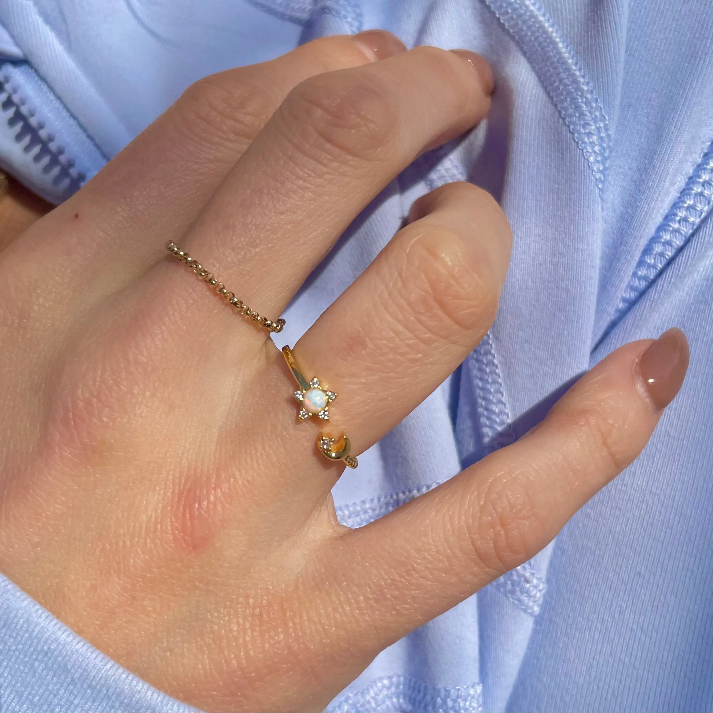 Opal Star & Moon Adjustable Ring