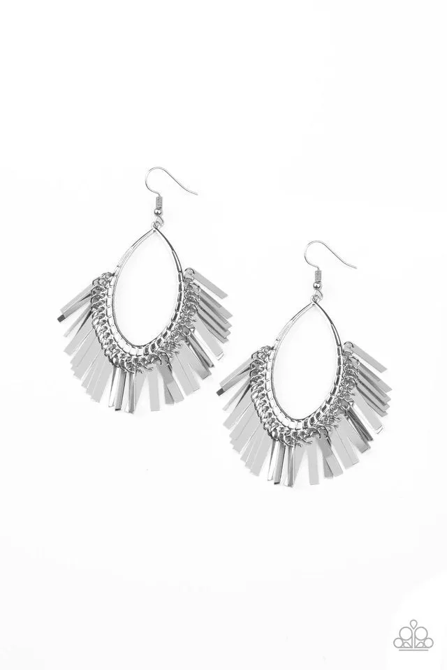 Paparazzi Earring ~ Fine-Tuned Machine - Silver