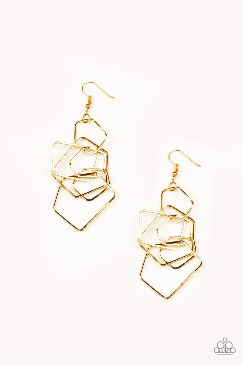 Paparazzi Earring ~ Five-Sided Fabulous - Gold