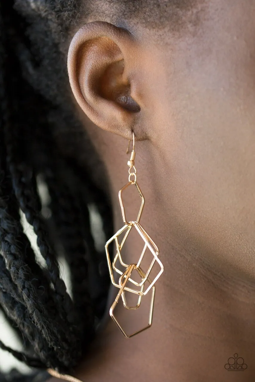 Paparazzi Earring ~ Five-Sided Fabulous - Gold