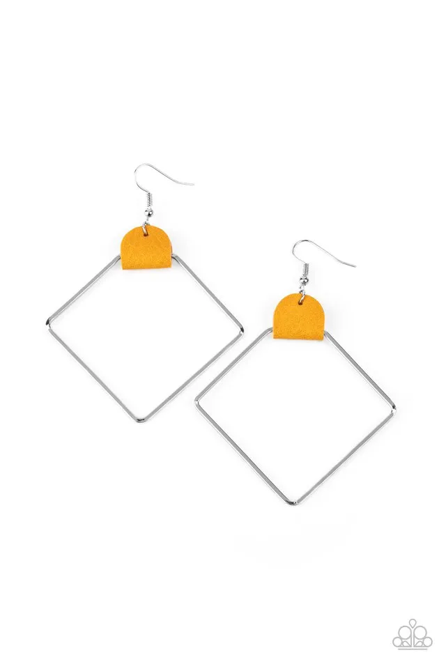 Paparazzi Earring ~ Friends of a LEATHER - Yellow