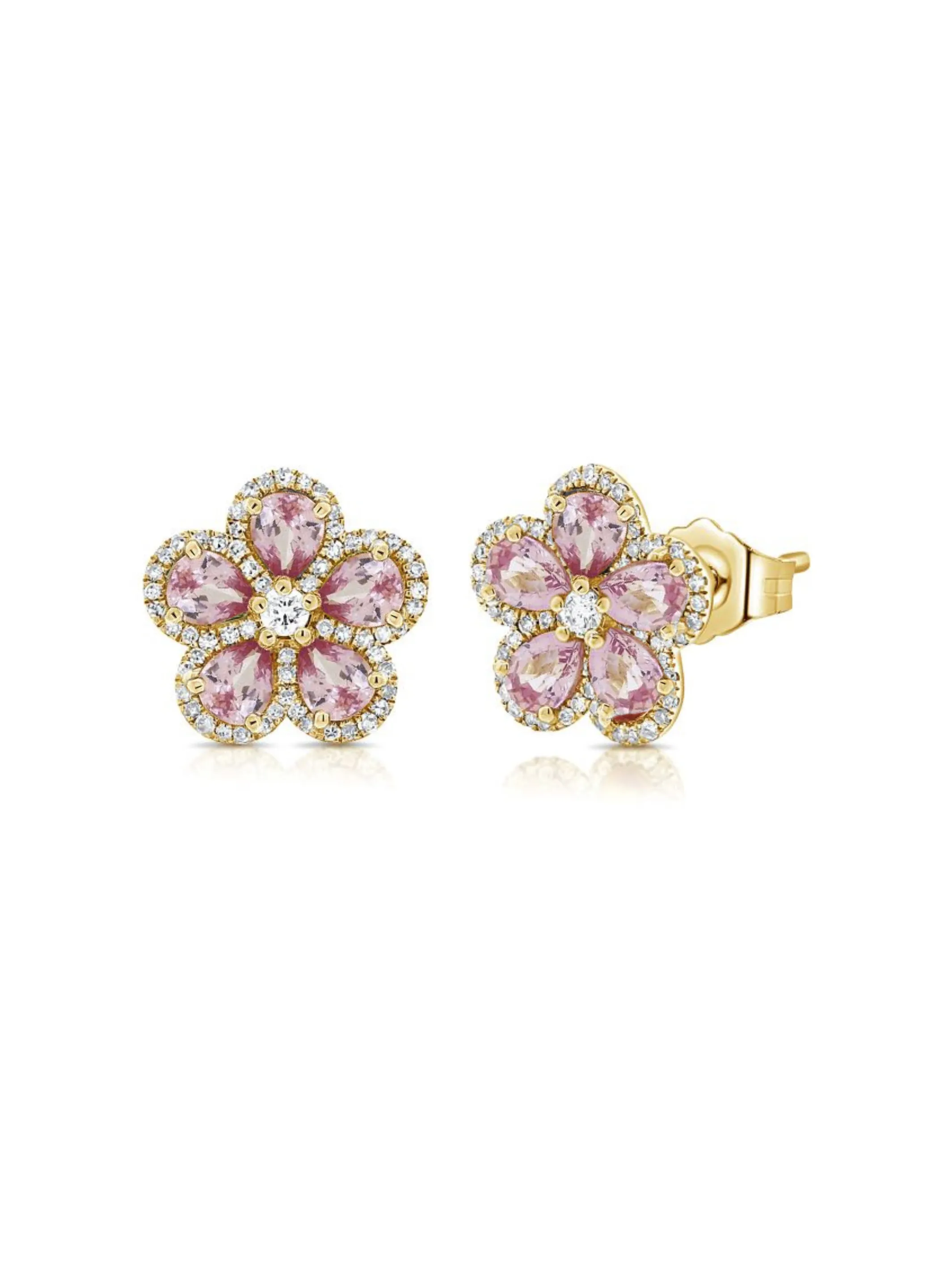 Penelope Pink Sapphire and Diamond Flower Earrings 14K