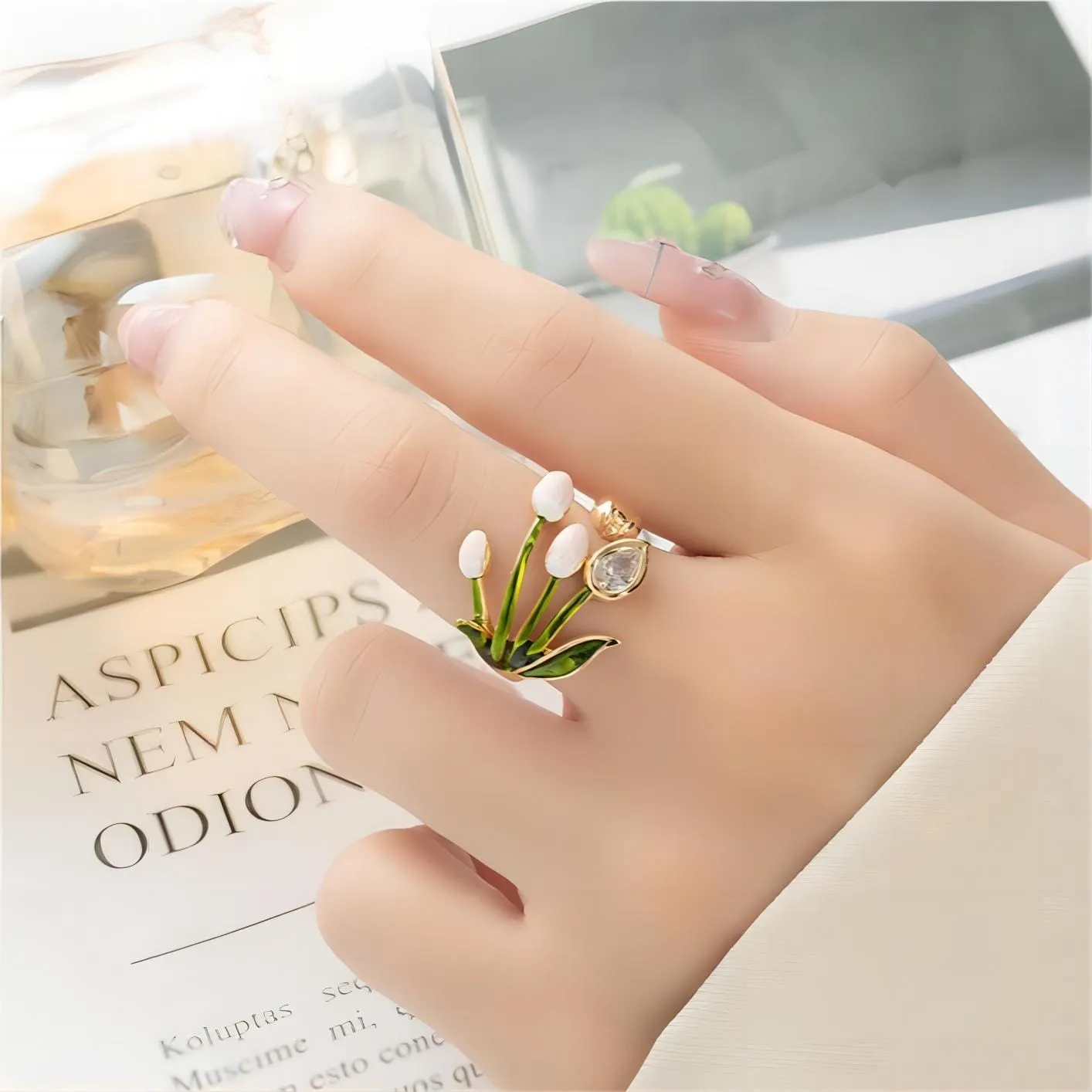 Pink Crystal Beauty Tulip Ring