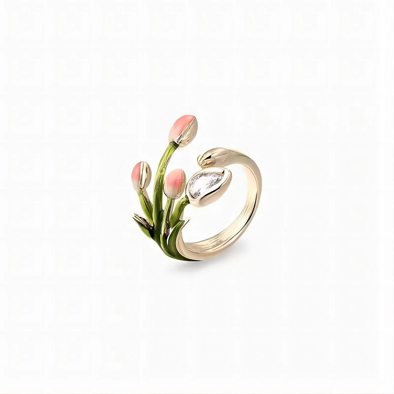 Pink Crystal Beauty Tulip Ring