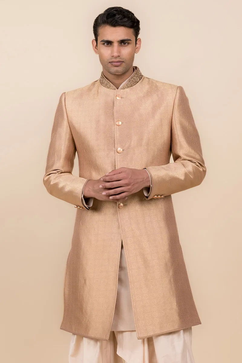 Pink Hand Embroidered Zari Jacquard Sherwani