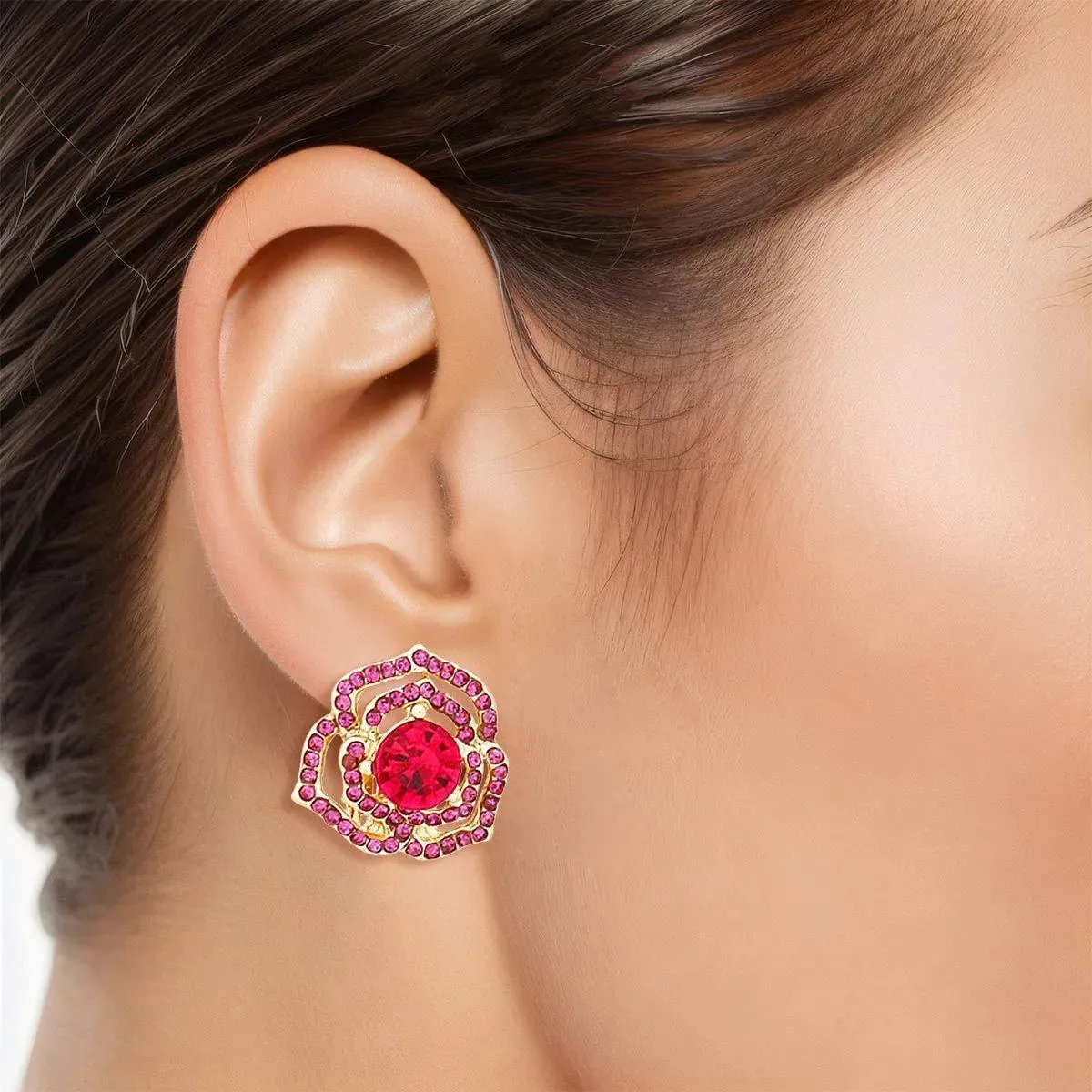 Pink Rosette Open Stud Earrings: Dainty & Delightful Fashion Jewelry