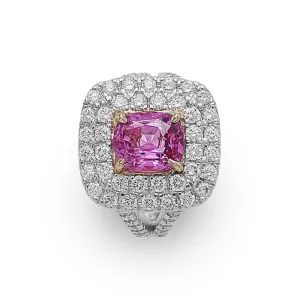 Pink Sapphire Double Halo Diamond Ring