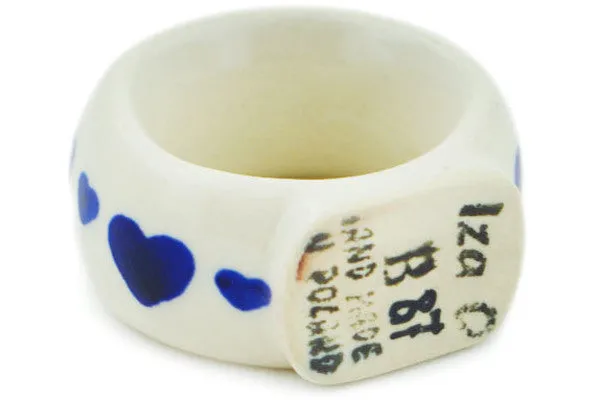 Polish Pottery 2" Napkin Ring Blue Valentine Hearts