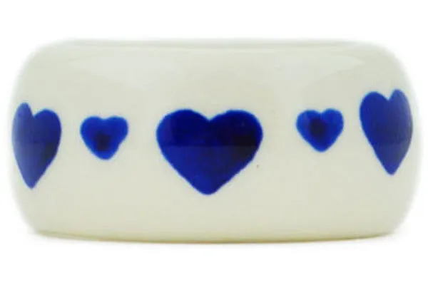 Polish Pottery 2" Napkin Ring Blue Valentine Hearts