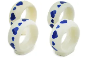 Polish Pottery 4-Piece Napkin Rings Set Blue Valentine Hearts