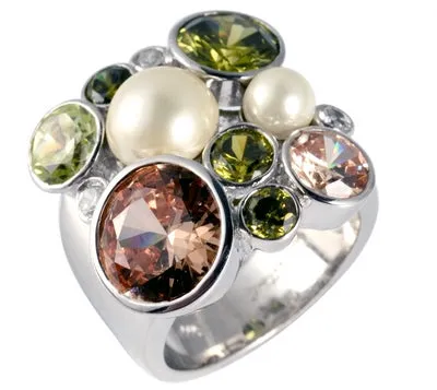 Potpourri - Pearl and Champagne Colored CZ Ring