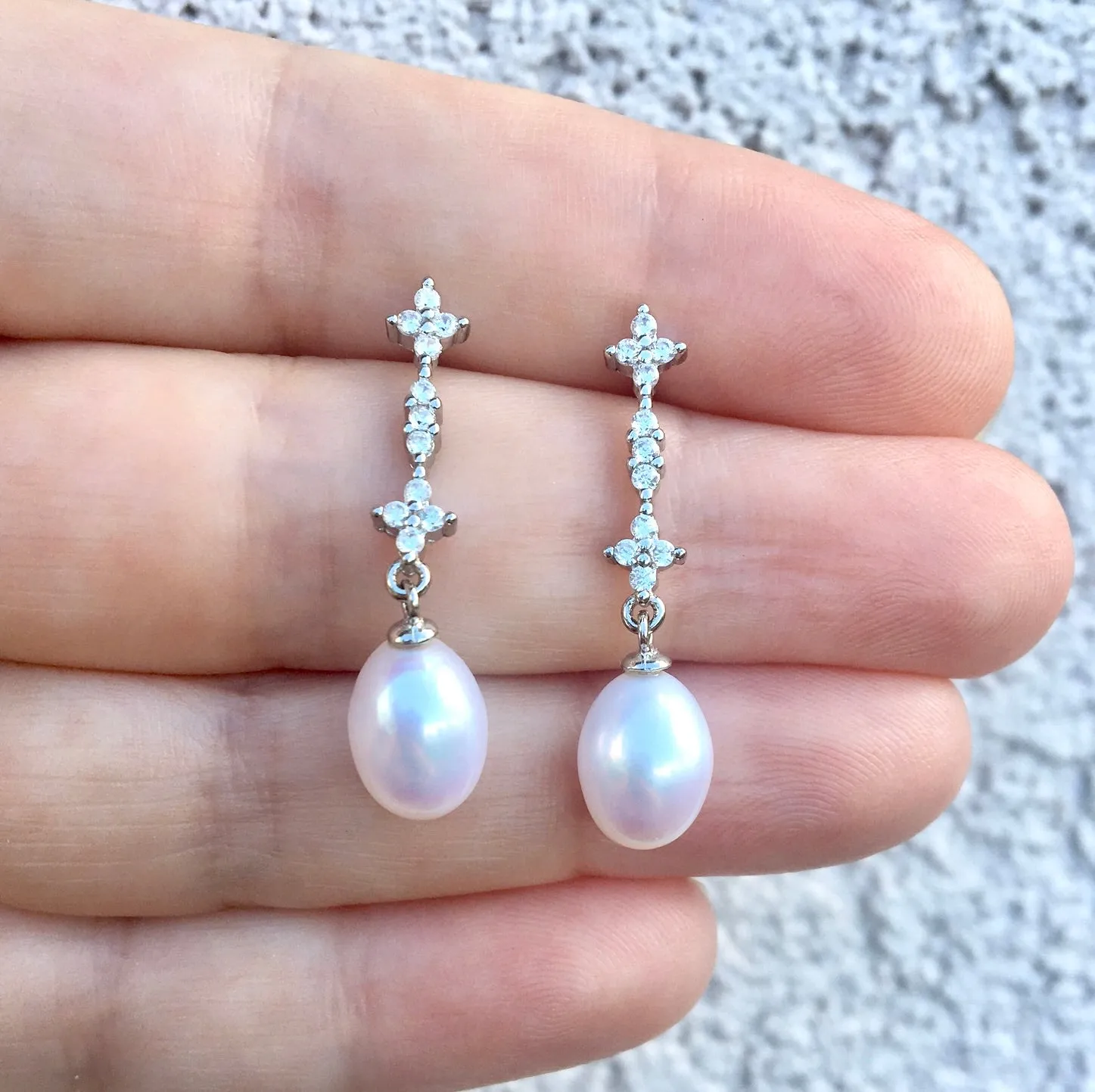 "Kamila" - Freshwater Pearl and Sterling Silver Bridal Earrings