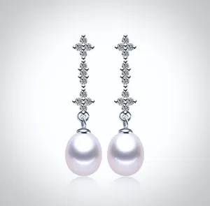 "Kamila" - Freshwater Pearl and Sterling Silver Bridal Earrings