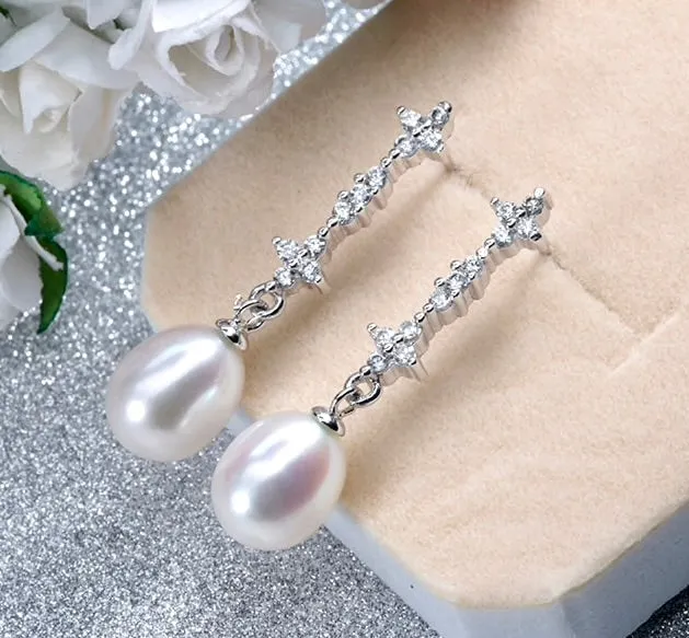 "Kamila" - Freshwater Pearl and Sterling Silver Bridal Earrings